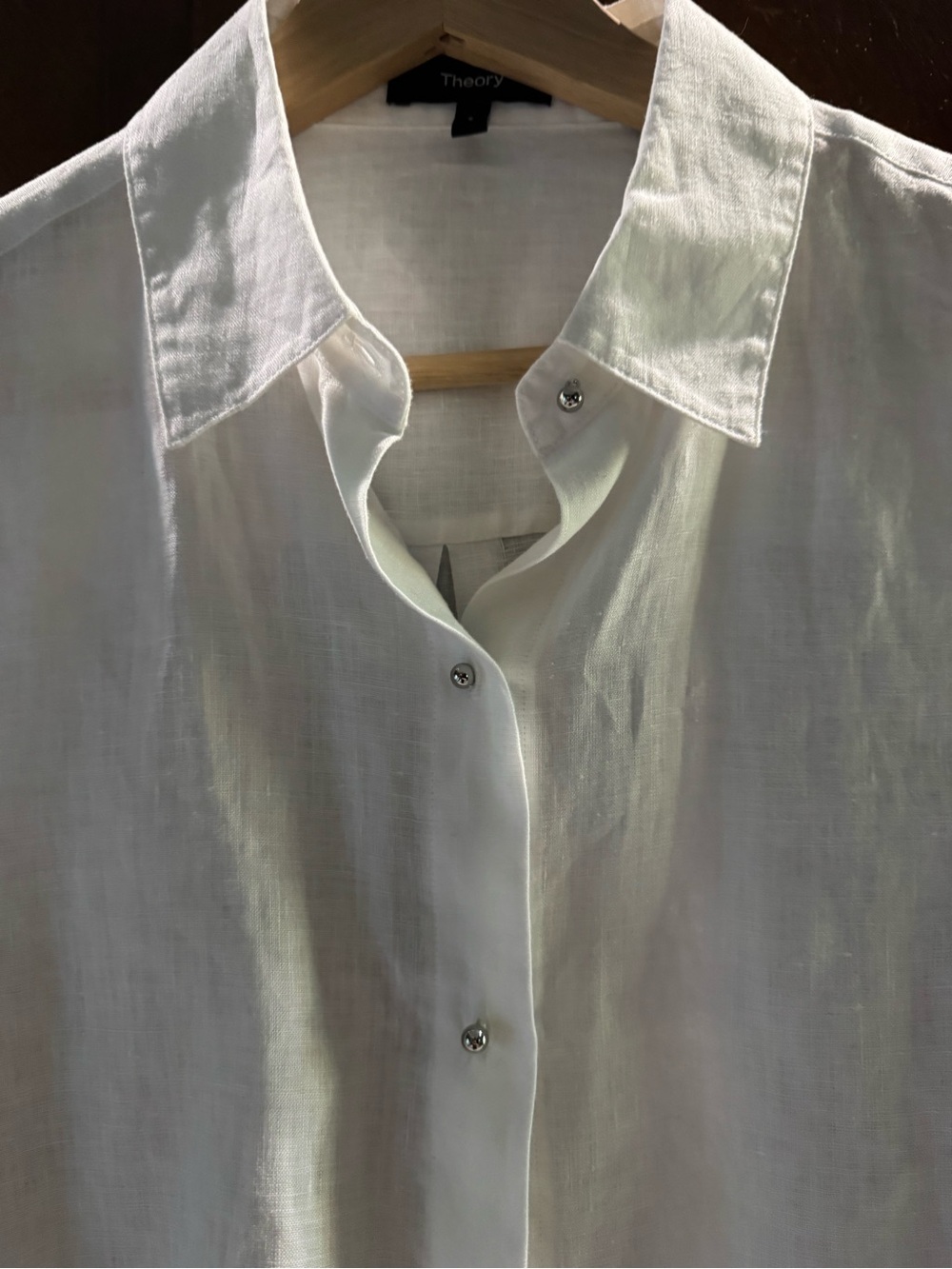 Theory White Linen Button-Front Blouse